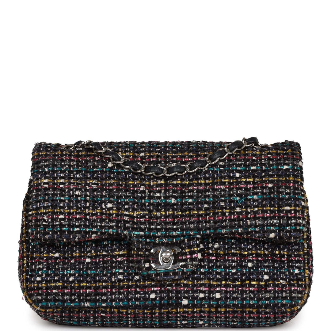 Top Quality Chanel Medium Classic Double Flap Bag White and Black Tweed Boucle Silver Hardware