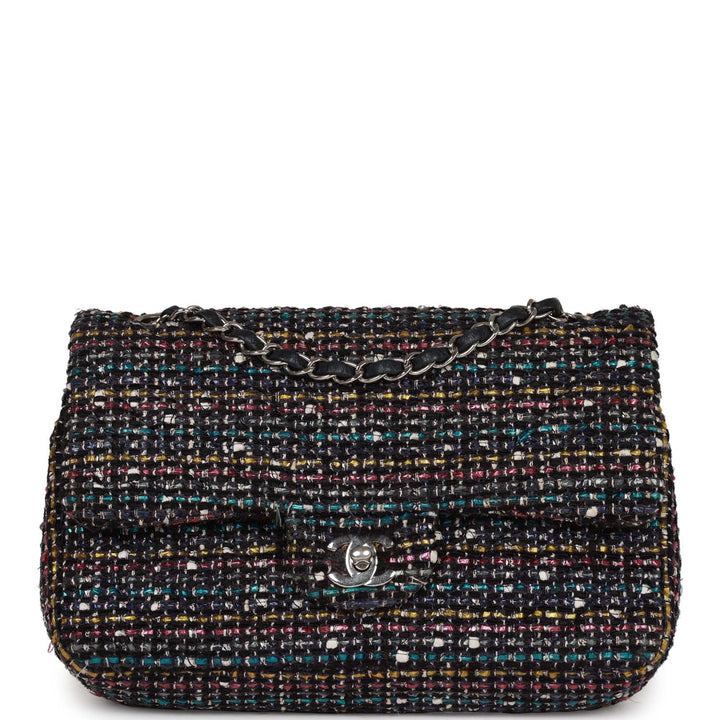 Top Quality Chanel Medium Classic Double Flap Bag White and Black Tweed Boucle Silver Hardware