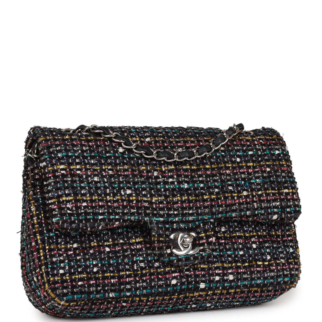 Top Quality Chanel Medium Classic Double Flap Bag White and Black Tweed Boucle Silver Hardware