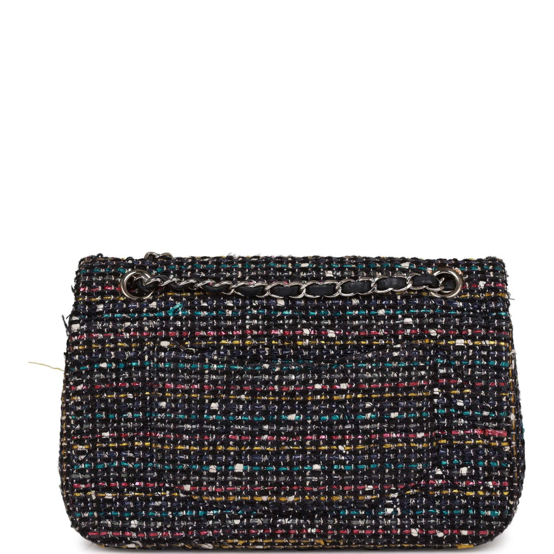 Top Quality Chanel Medium Classic Double Flap Bag White and Black Tweed Boucle Silver Hardware