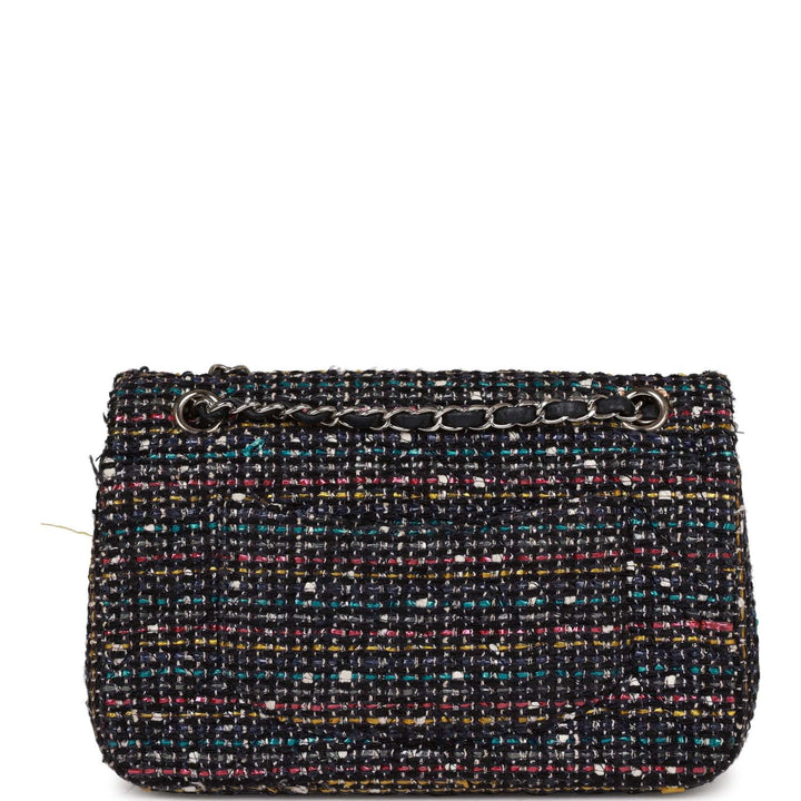 Top Quality Chanel Medium Classic Double Flap Bag White and Black Tweed Boucle Silver Hardware