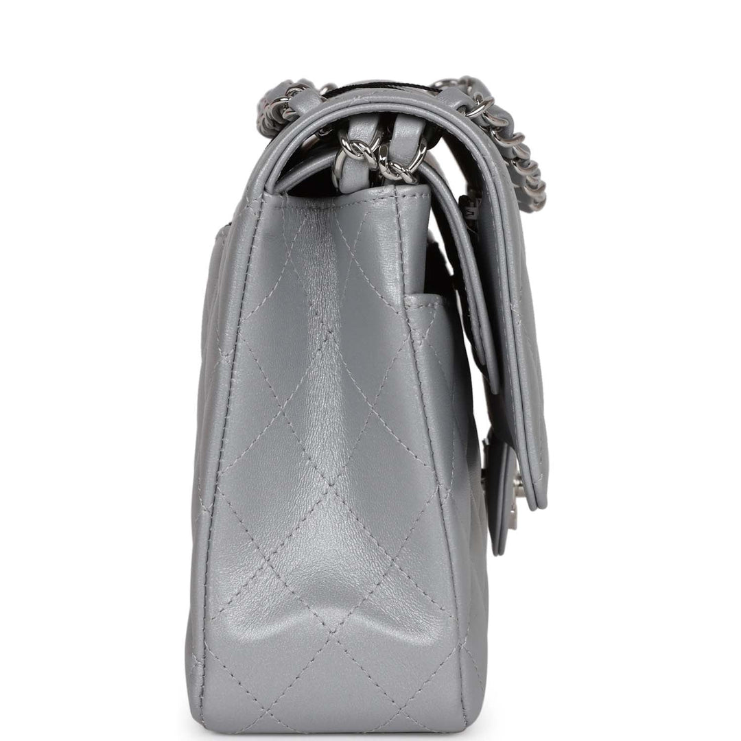 Top Quality Chanel Medium Classic Double Flap Bag Silver Metallic Lambskin Silver Hardware
