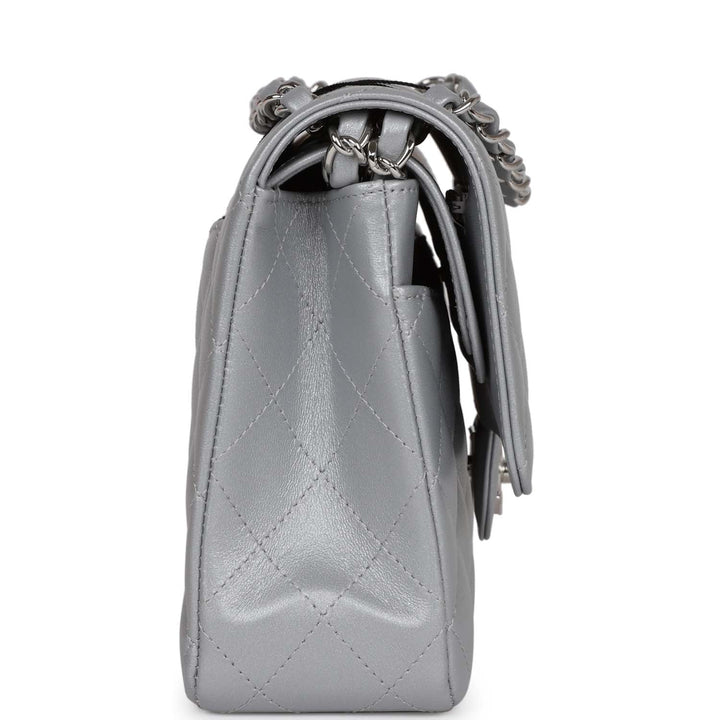 Top Quality Chanel Medium Classic Double Flap Bag Silver Metallic Lambskin Silver Hardware