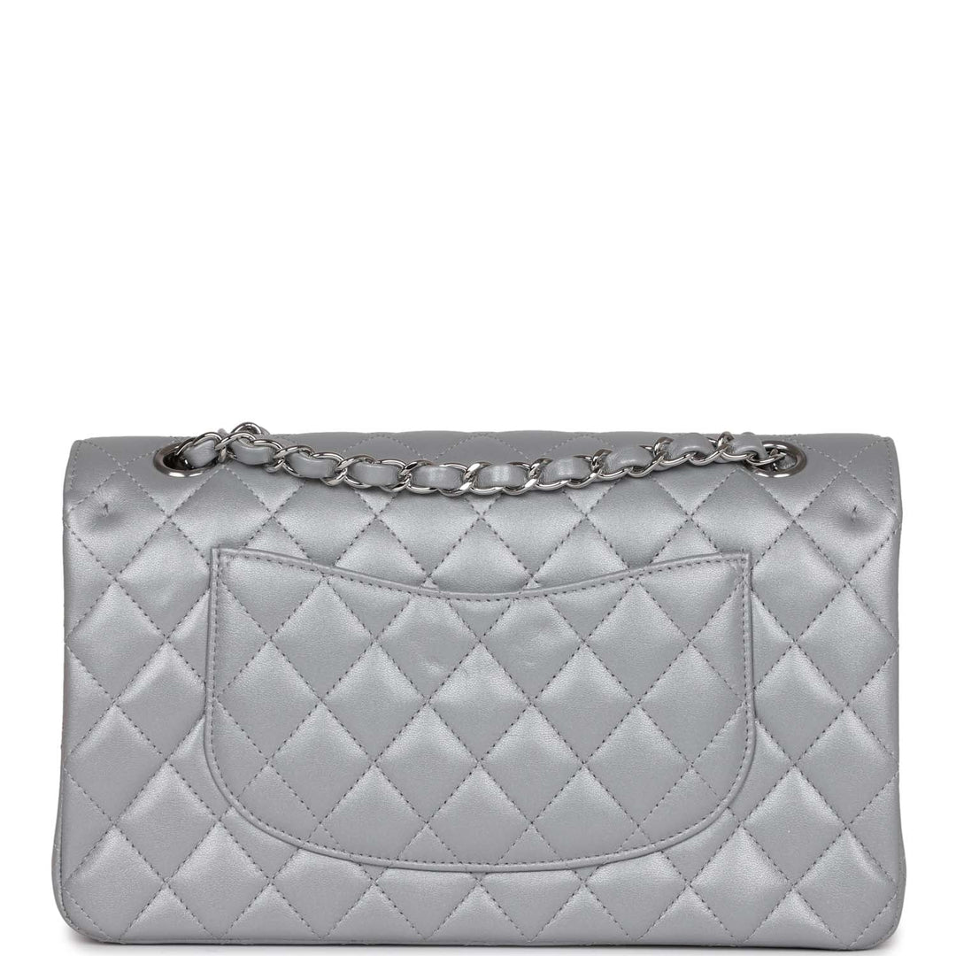 Top Quality Chanel Medium Classic Double Flap Bag Silver Metallic Lambskin Silver Hardware