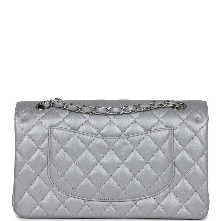 Top Quality Chanel Medium Classic Double Flap Bag Silver Metallic Lambskin Silver Hardware