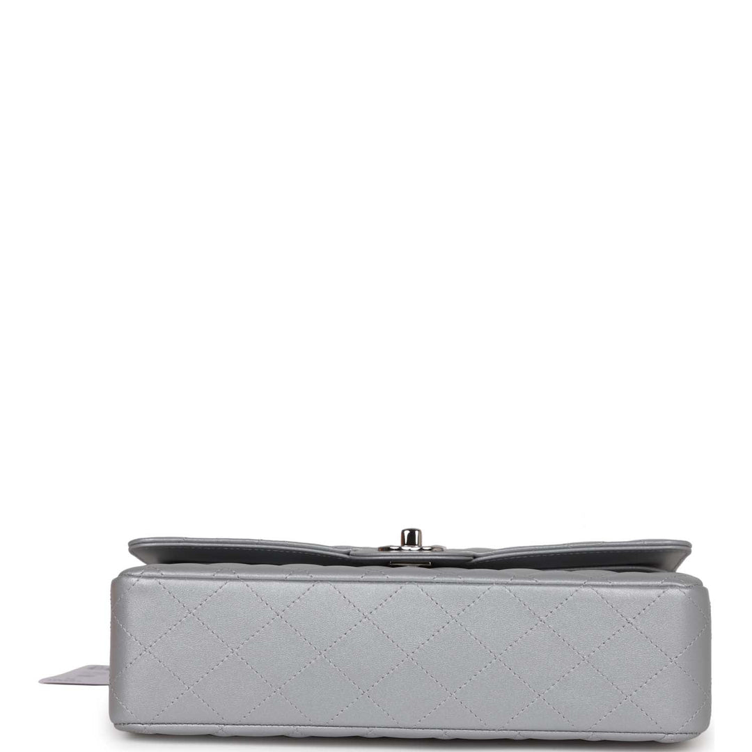 Top Quality Chanel Medium Classic Double Flap Bag Silver Metallic Lambskin Silver Hardware