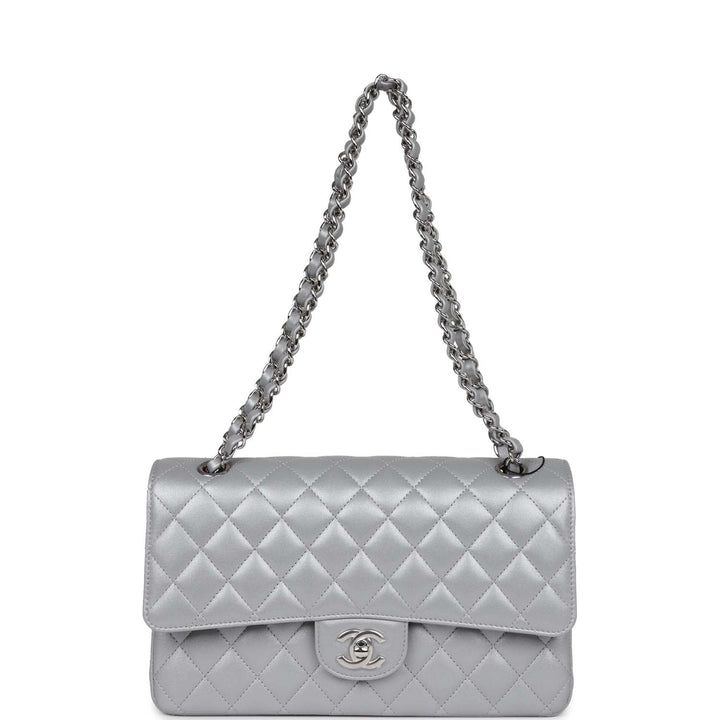 Top Quality Chanel Medium Classic Double Flap Bag Silver Metallic Lambskin Silver Hardware