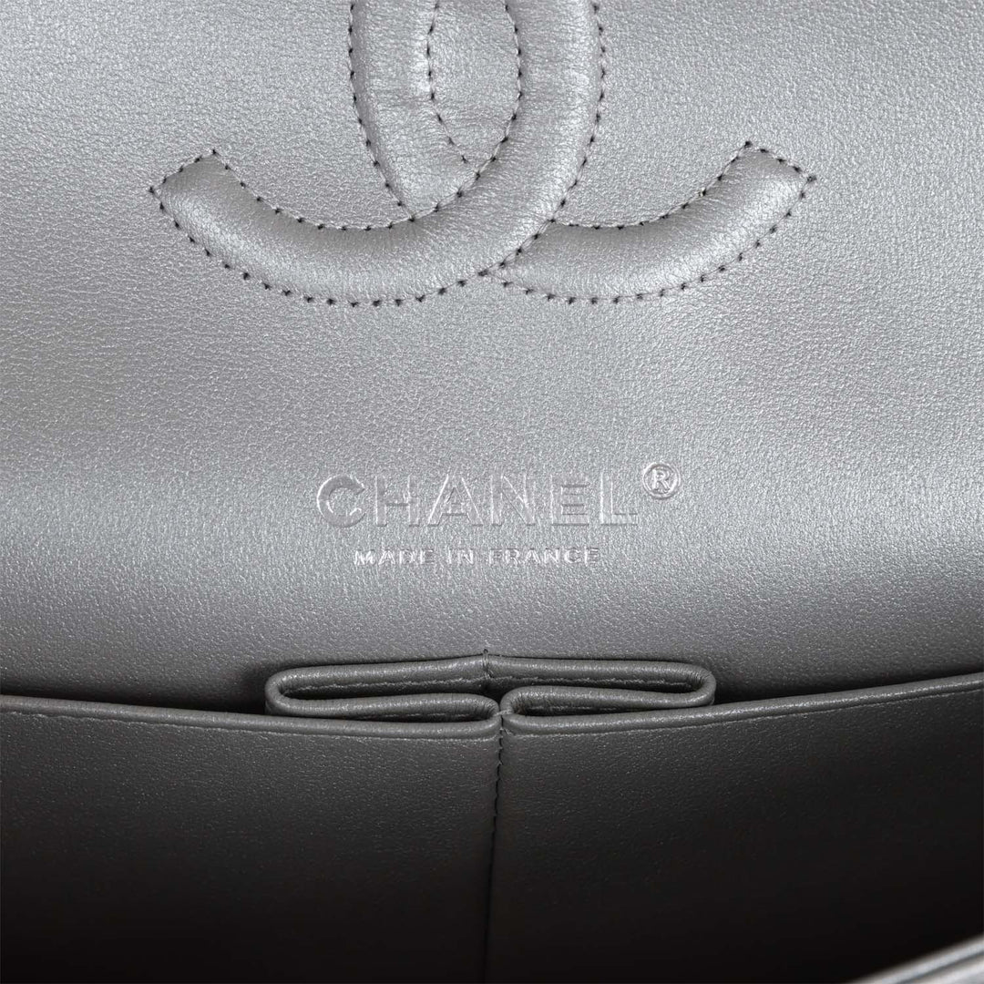 Top Quality Chanel Medium Classic Double Flap Bag Silver Metallic Lambskin Silver Hardware