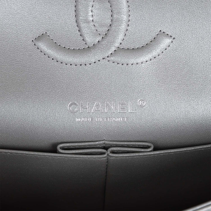 Top Quality Chanel Medium Classic Double Flap Bag Silver Metallic Lambskin Silver Hardware
