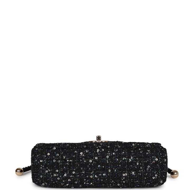 Top Quality Chanel Medium Pearl Handle Flap Bag Dark Blue Tweed Boucle Light Gold Hardware