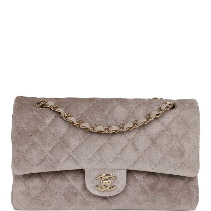 Top Quality Chanel Medium Classic Double Flap Bag Grey Suede Light Gold Hardware