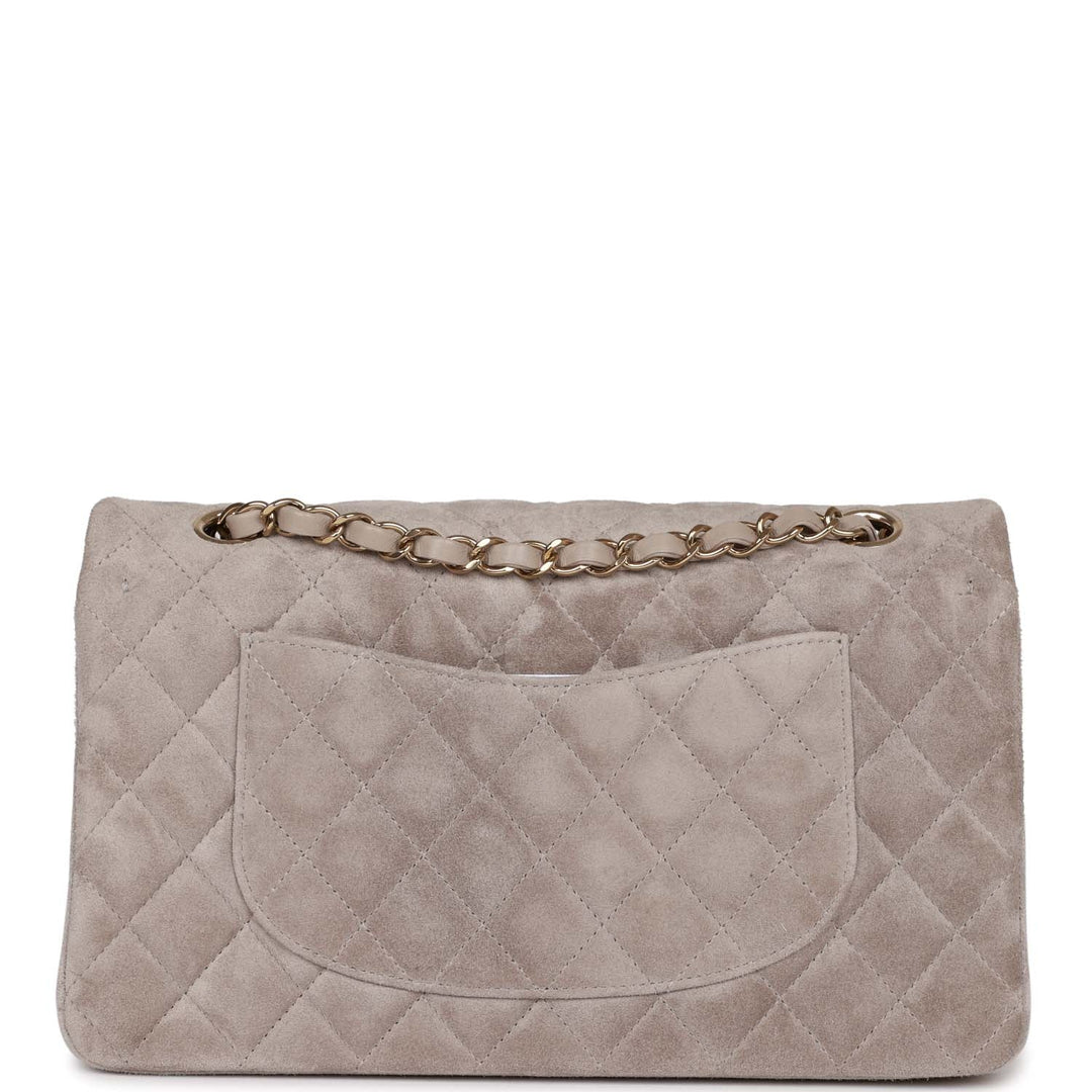 Top Quality Chanel Medium Classic Double Flap Bag Grey Suede Light Gold Hardware
