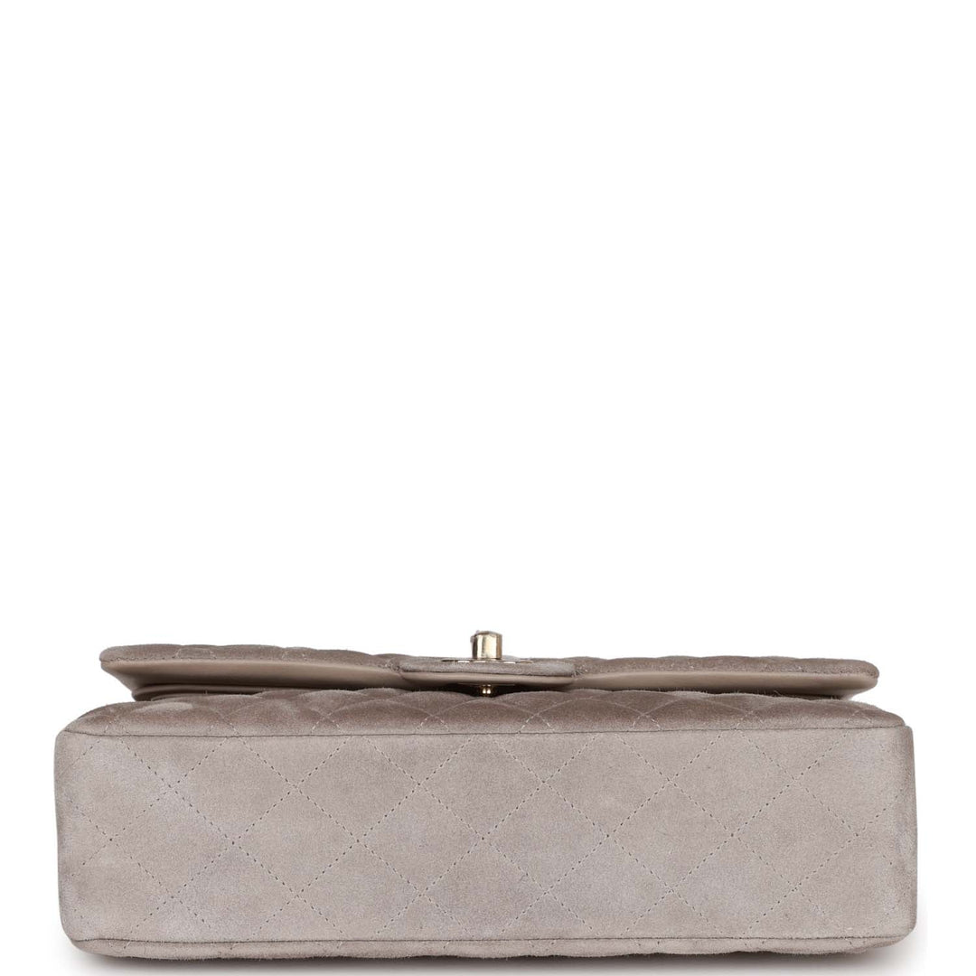 Top Quality Chanel Medium Classic Double Flap Bag Grey Suede Light Gold Hardware