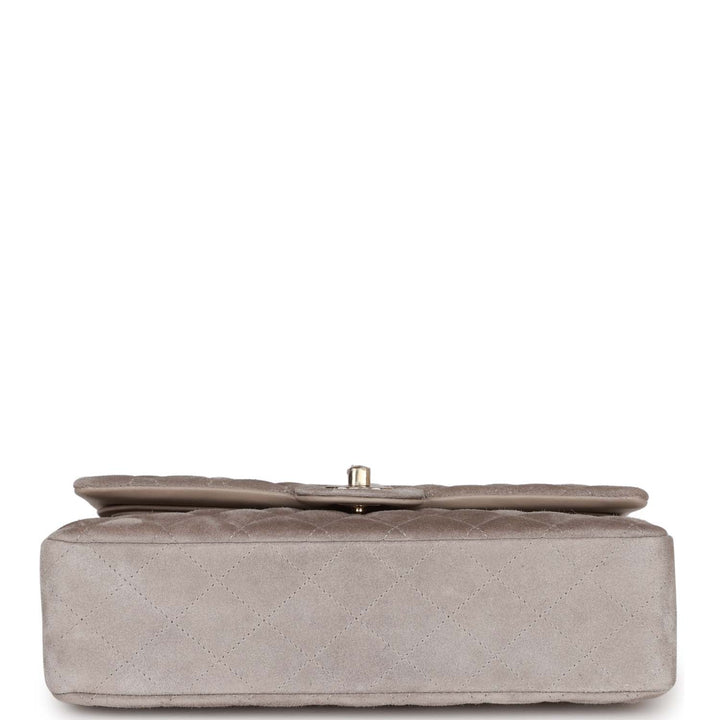 Top Quality Chanel Medium Classic Double Flap Bag Grey Suede Light Gold Hardware