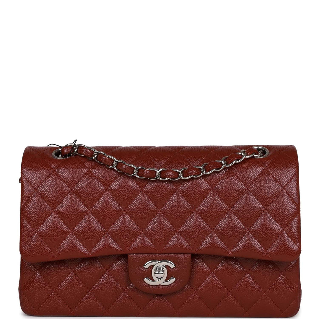 Top Quality Chanel Medium Classic Double Flap Bag Burgundy Caviar Silver Hardware