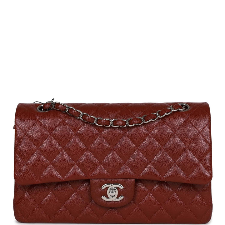 Top Quality Chanel Medium Classic Double Flap Bag Burgundy Caviar Silver Hardware