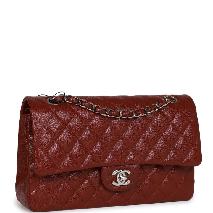 Top Quality Chanel Medium Classic Double Flap Bag Burgundy Caviar Silver Hardware