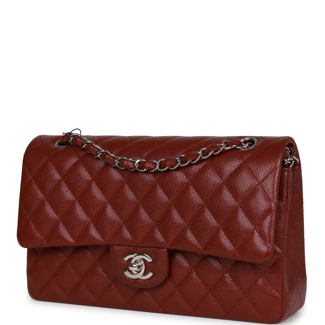 Top Quality Chanel Medium Classic Double Flap Bag Burgundy Caviar Silver Hardware
