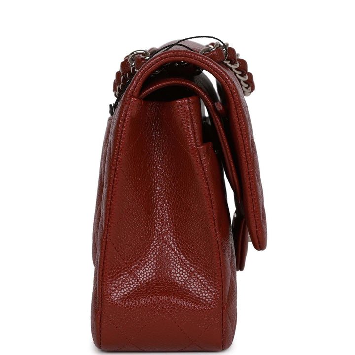Top Quality Chanel Medium Classic Double Flap Bag Burgundy Caviar Silver Hardware