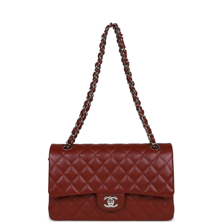 Top Quality Chanel Medium Classic Double Flap Bag Burgundy Caviar Silver Hardware