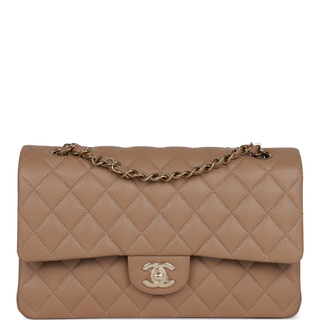 Top Quality Chanel Medium Classic Double Flap Bag Dark Beige Caviar Light Gold Hardware