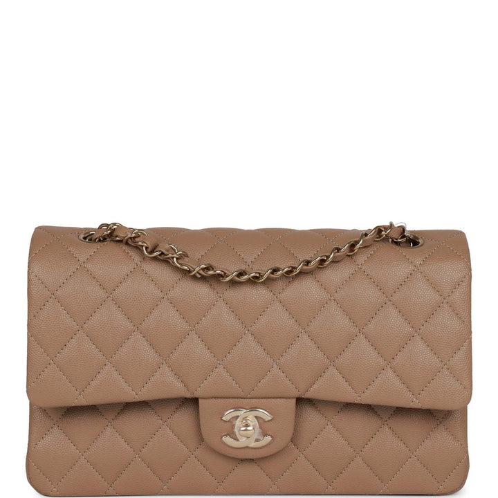 Top Quality Chanel Medium Classic Double Flap Bag Dark Beige Caviar Light Gold Hardware