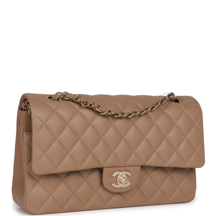 Top Quality Chanel Medium Classic Double Flap Bag Dark Beige Caviar Light Gold Hardware