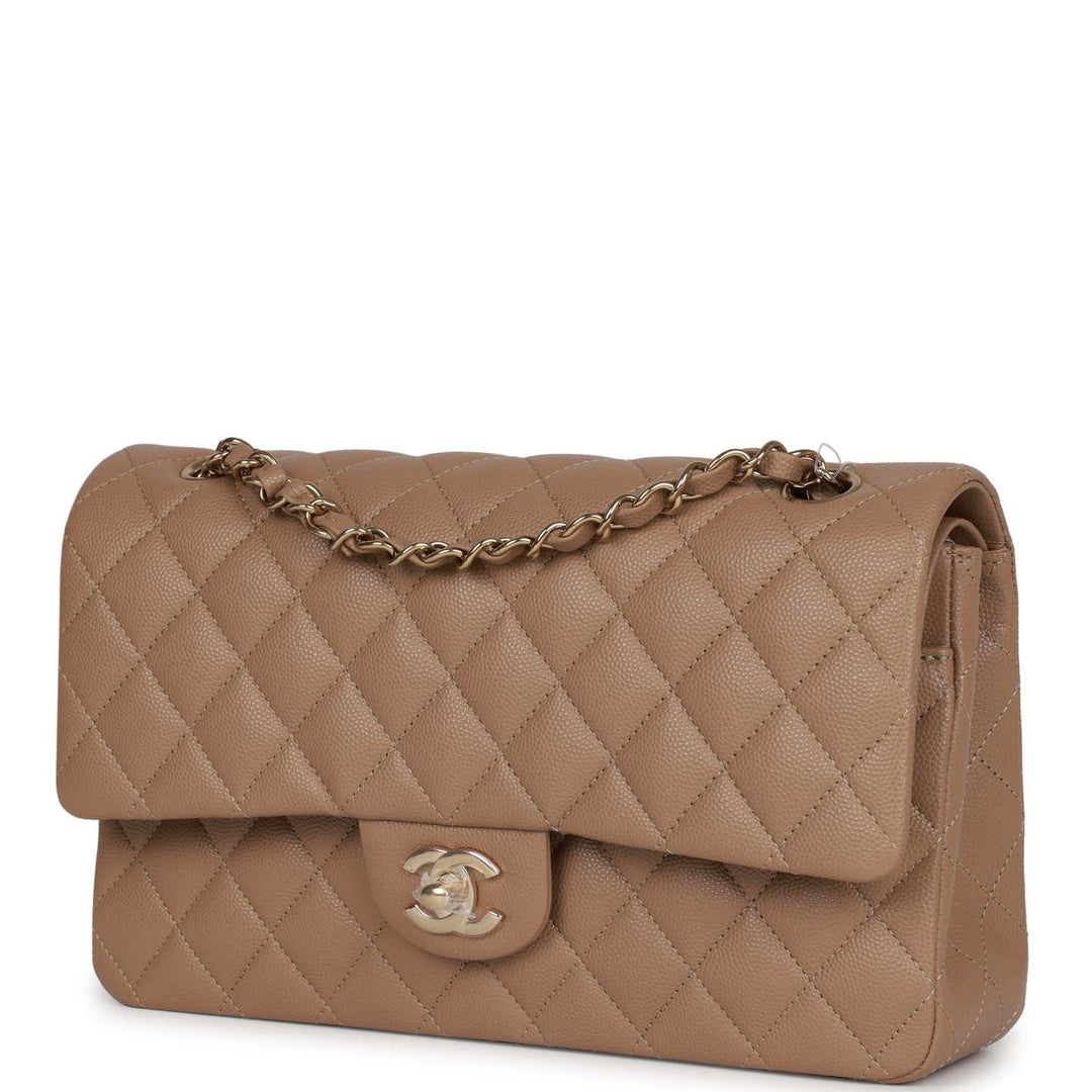 Top Quality Chanel Medium Classic Double Flap Bag Dark Beige Caviar Light Gold Hardware