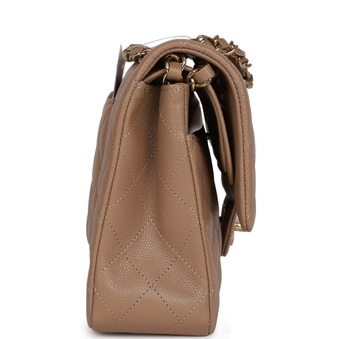 Top Quality Chanel Medium Classic Double Flap Bag Dark Beige Caviar Light Gold Hardware