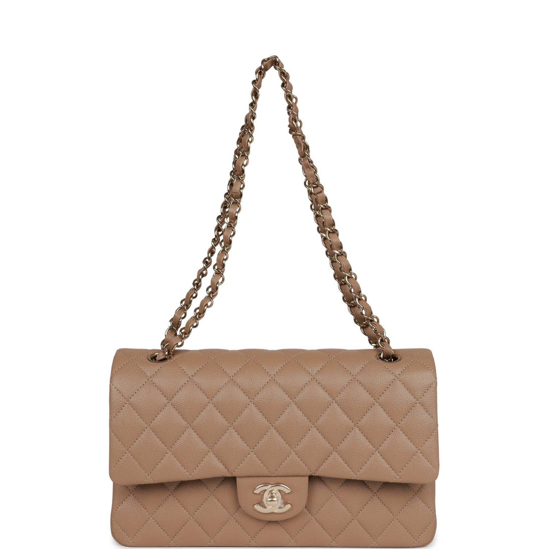 Top Quality Chanel Medium Classic Double Flap Bag Dark Beige Caviar Light Gold Hardware