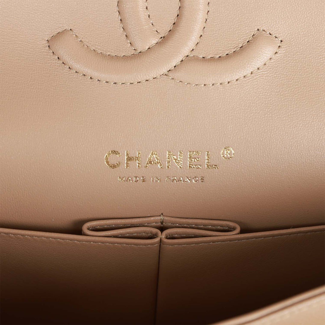 Top Quality Chanel Medium Classic Double Flap Bag Dark Beige Caviar Light Gold Hardware
