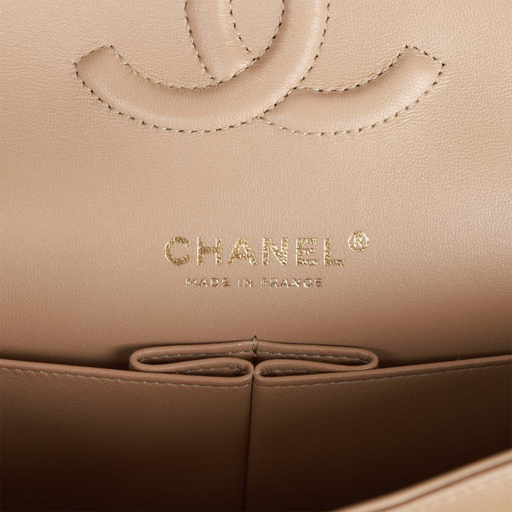Top Quality Chanel Medium Classic Double Flap Bag Dark Beige Caviar Light Gold Hardware