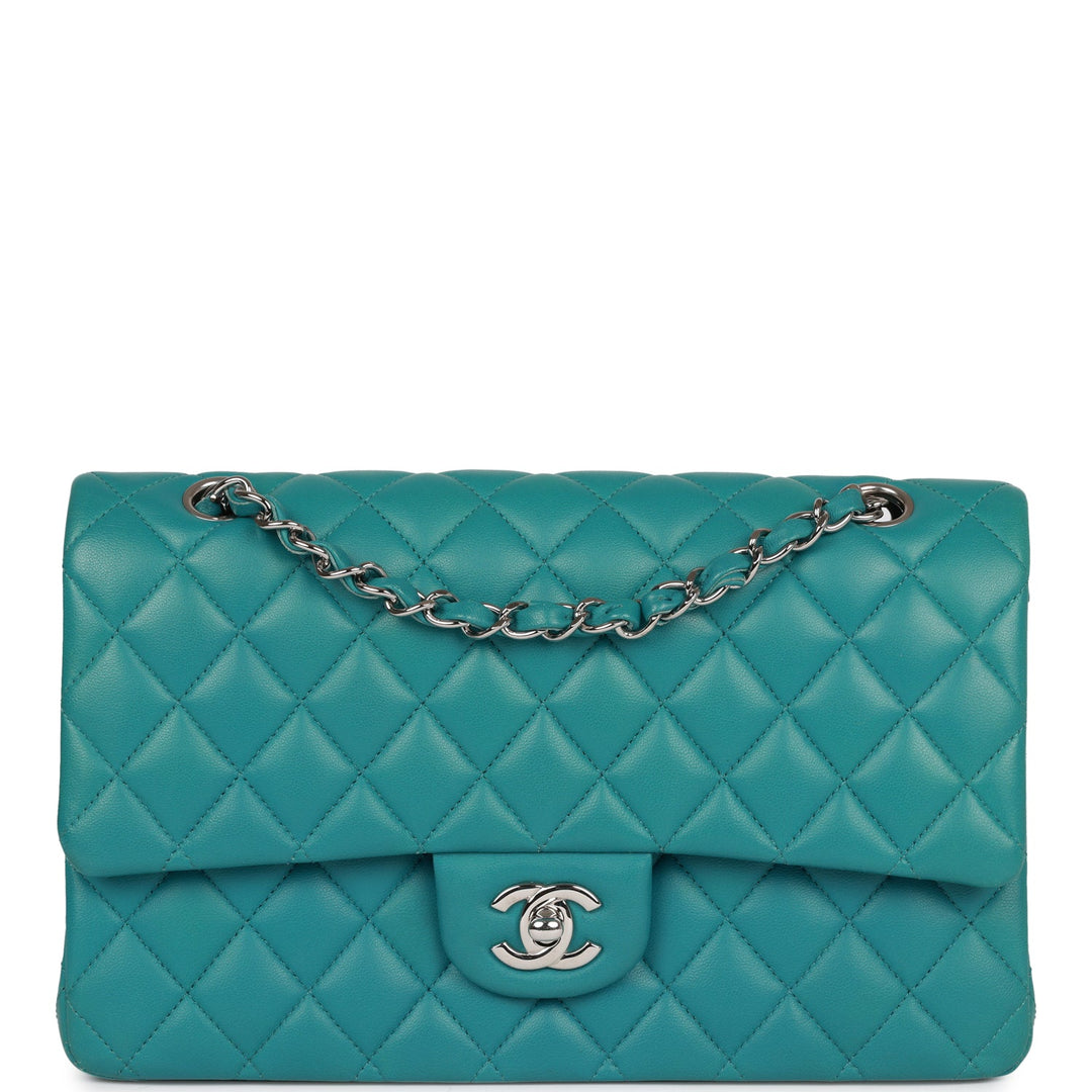 Top Quality Chanel Medium Classic Double Flap Bag Blue Lambskin Silver Hardware