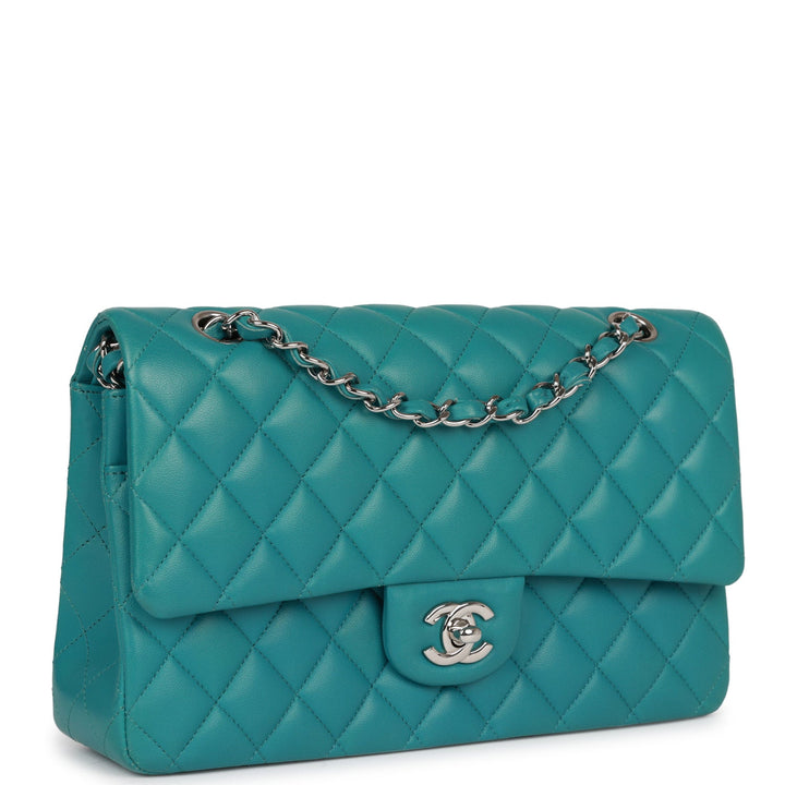 Top Quality Chanel Medium Classic Double Flap Bag Blue Lambskin Silver Hardware