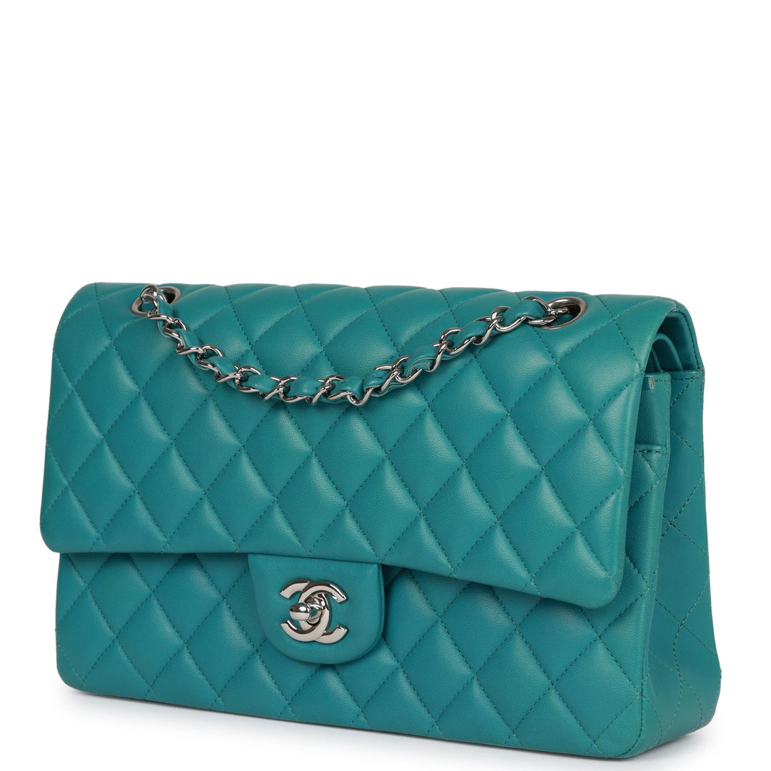Top Quality Chanel Medium Classic Double Flap Bag Blue Lambskin Silver Hardware