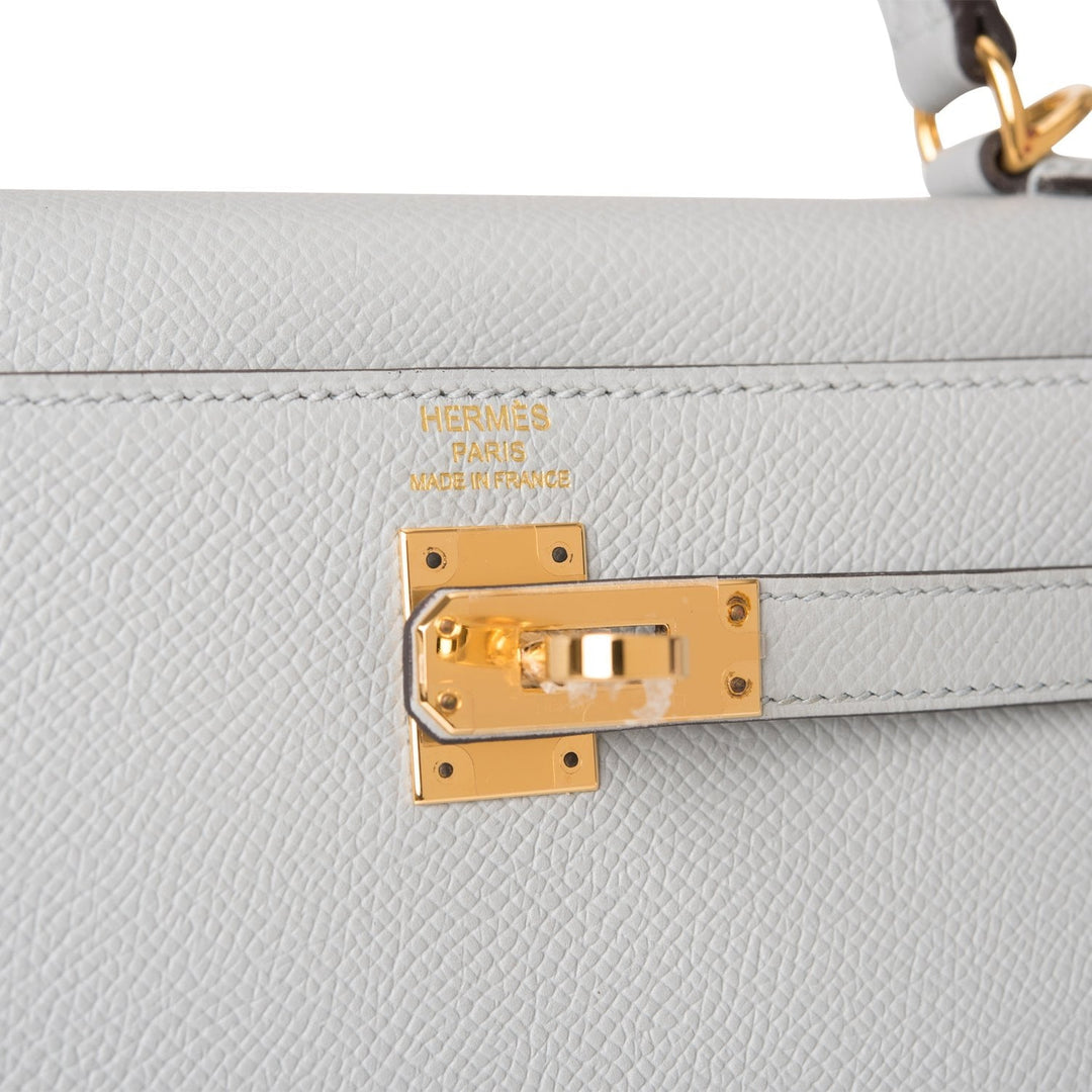 Hermes Kelly 25 Sellier Bleu Glacier Epsom Gold Hardware