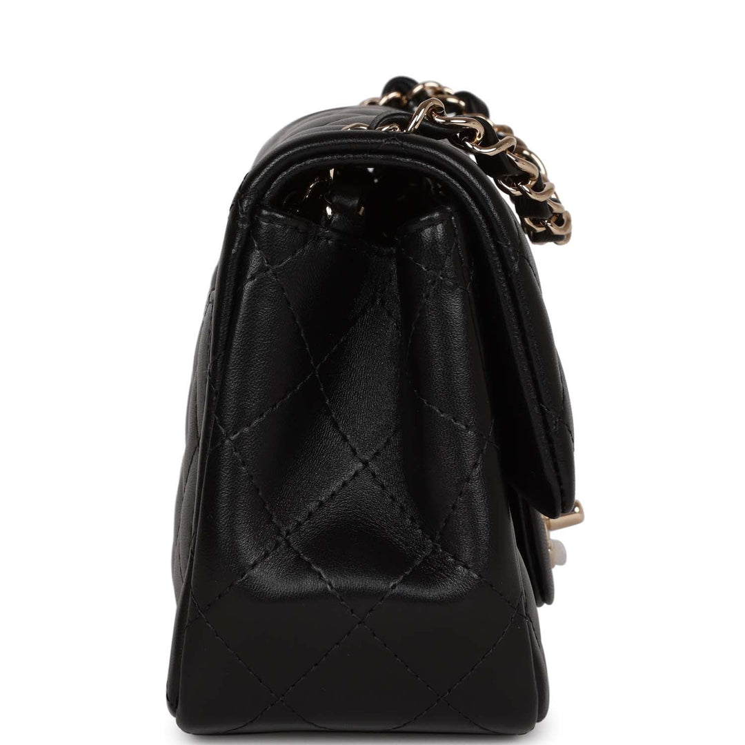 Top Quality Chanel Mini Square Flap Bag Black Lambskin Light Gold Hardware