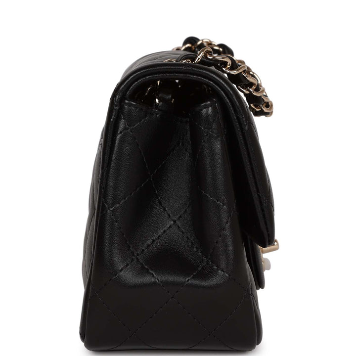 Top Quality Chanel Mini Square Flap Bag Black Lambskin Light Gold Hardware