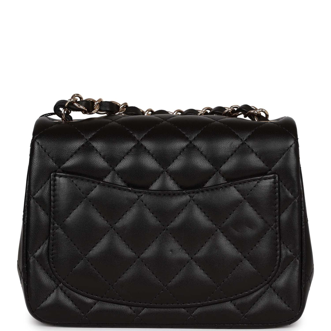 Top Quality Chanel Mini Square Flap Bag Black Lambskin Light Gold Hardware