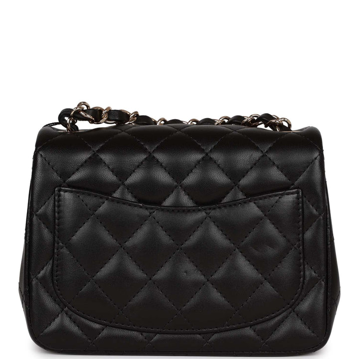 Top Quality Chanel Mini Square Flap Bag Black Lambskin Light Gold Hardware