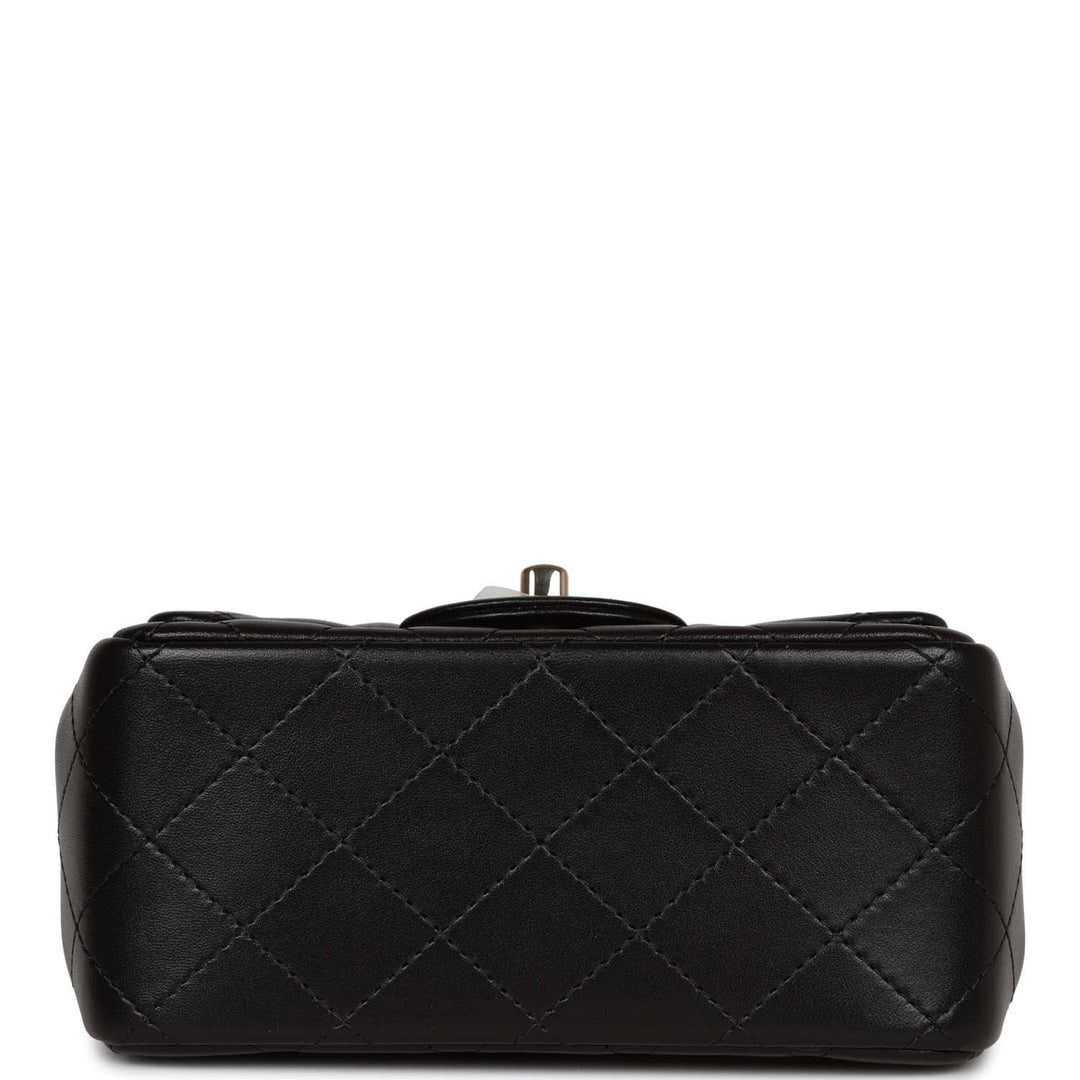 Top Quality Chanel Mini Square Flap Bag Black Lambskin Light Gold Hardware