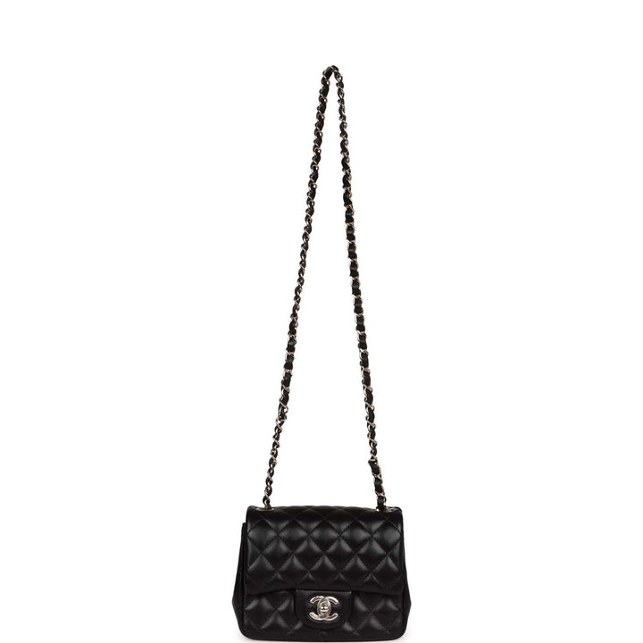Top Quality Chanel Mini Square Flap Bag Black Lambskin Light Gold Hardware