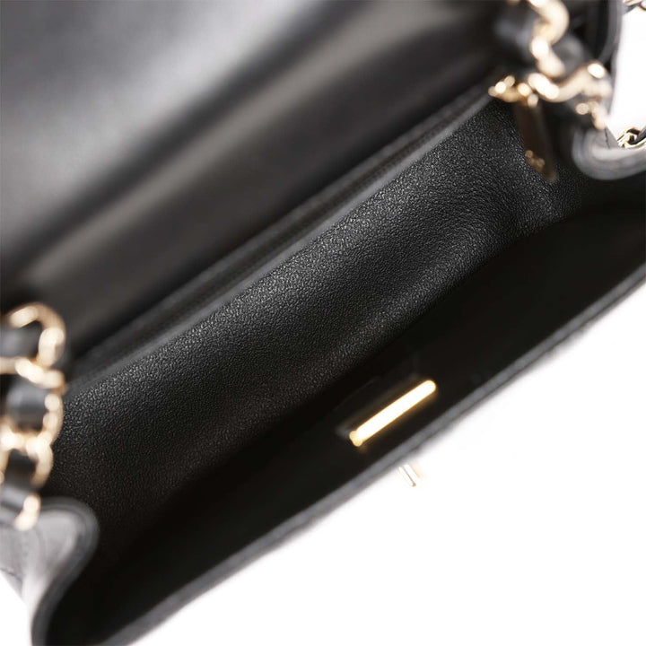 Top Quality Chanel Mini Square Flap Bag Black Lambskin Light Gold Hardware