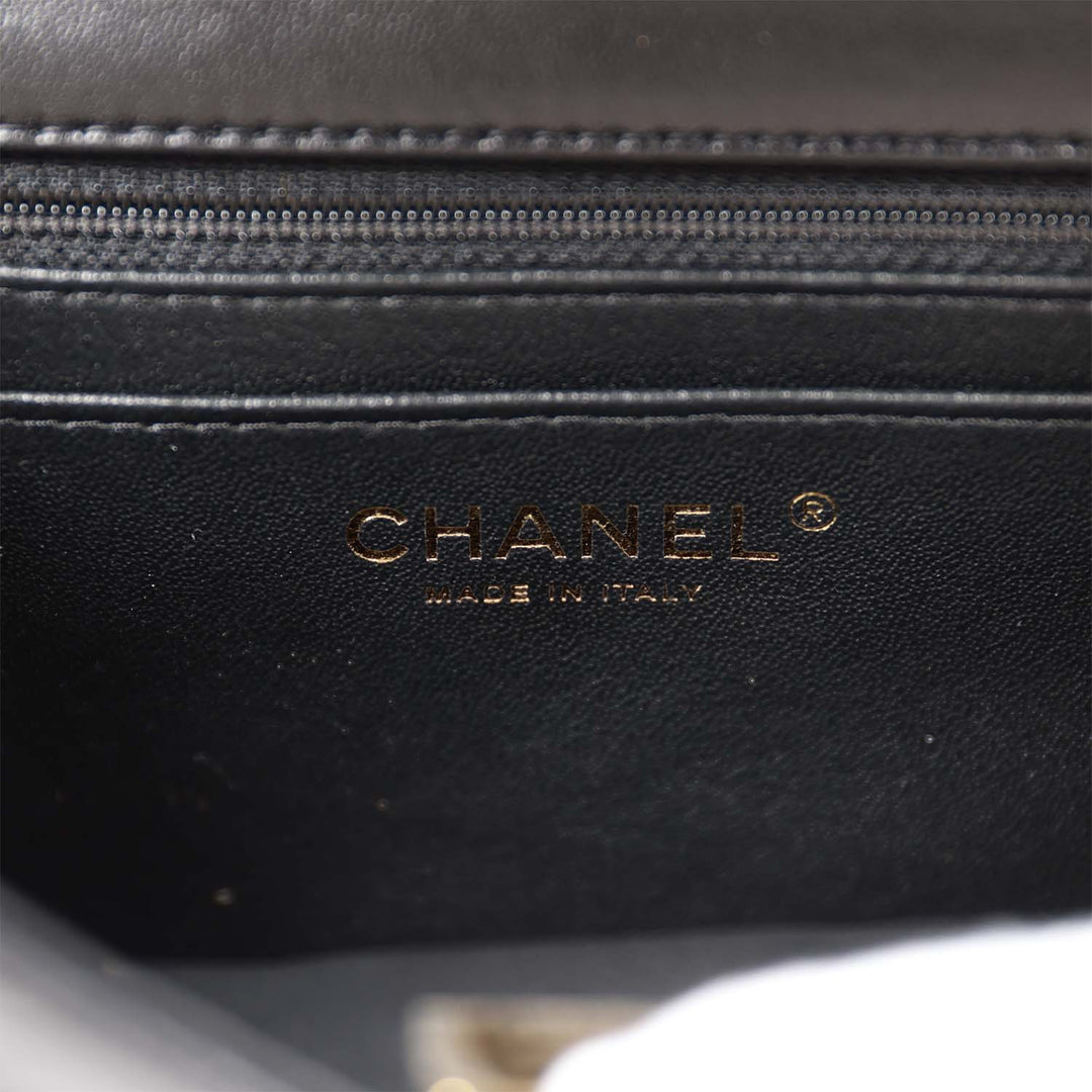 Top Quality Chanel Mini Square Flap Bag Black Lambskin Light Gold Hardware