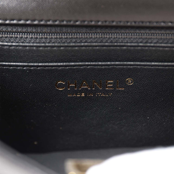 Top Quality Chanel Mini Square Flap Bag Black Lambskin Light Gold Hardware