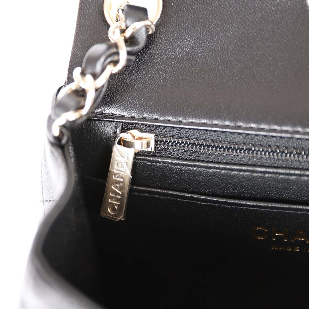 Top Quality Chanel Mini Square Flap Bag Black Lambskin Light Gold Hardware