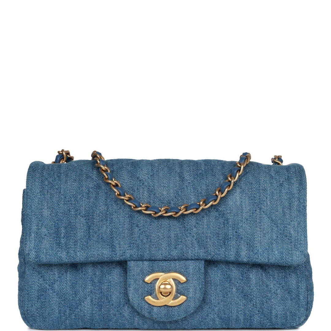 Top Quality Chanel Pearl Crush Mini Rectangular Flap Bag Blue Denim Lambskin Antique Gold Hardware