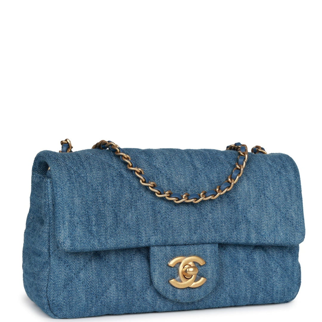 Top Quality Chanel Pearl Crush Mini Rectangular Flap Bag Blue Denim Lambskin Antique Gold Hardware