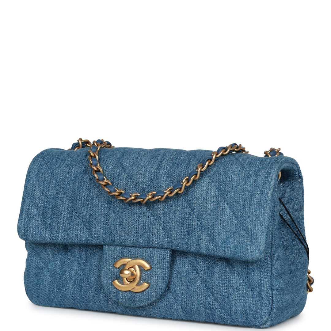 Top Quality Chanel Pearl Crush Mini Rectangular Flap Bag Blue Denim Lambskin Antique Gold Hardware