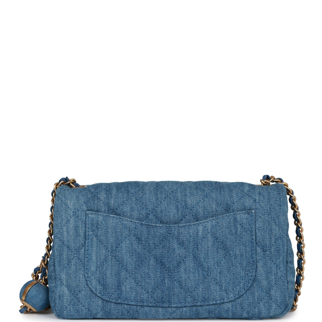 Top Quality Chanel Pearl Crush Mini Rectangular Flap Bag Blue Denim Lambskin Antique Gold Hardware
